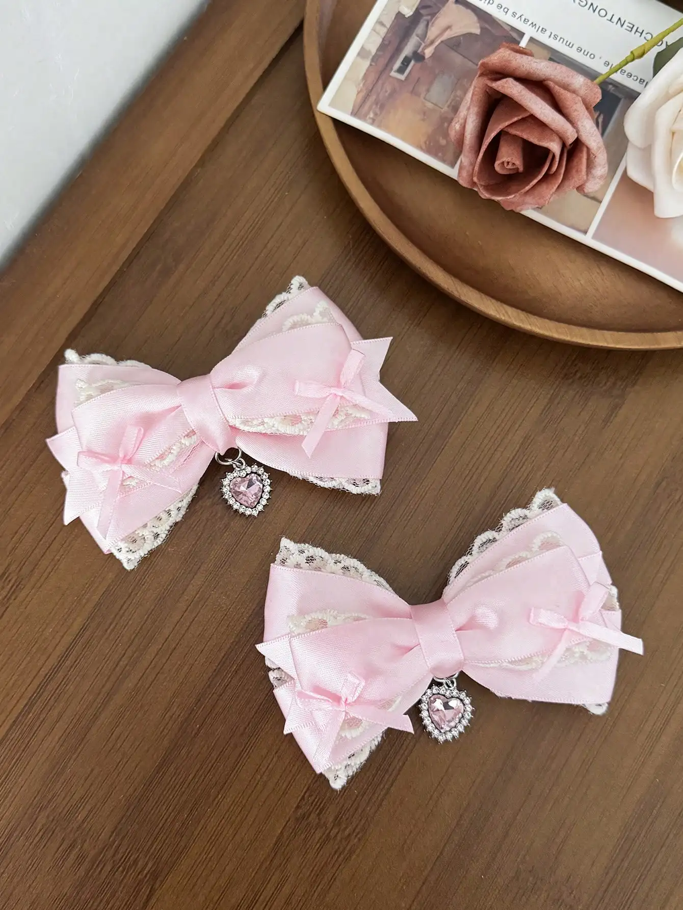 Zweiteilige Damen-Haarspange mit süßer Spitze und Schleife, Lolita-Haaraccessoire, vielseitige Alligator-Haarspange, geeignet für jeden Anlass – Detail 4