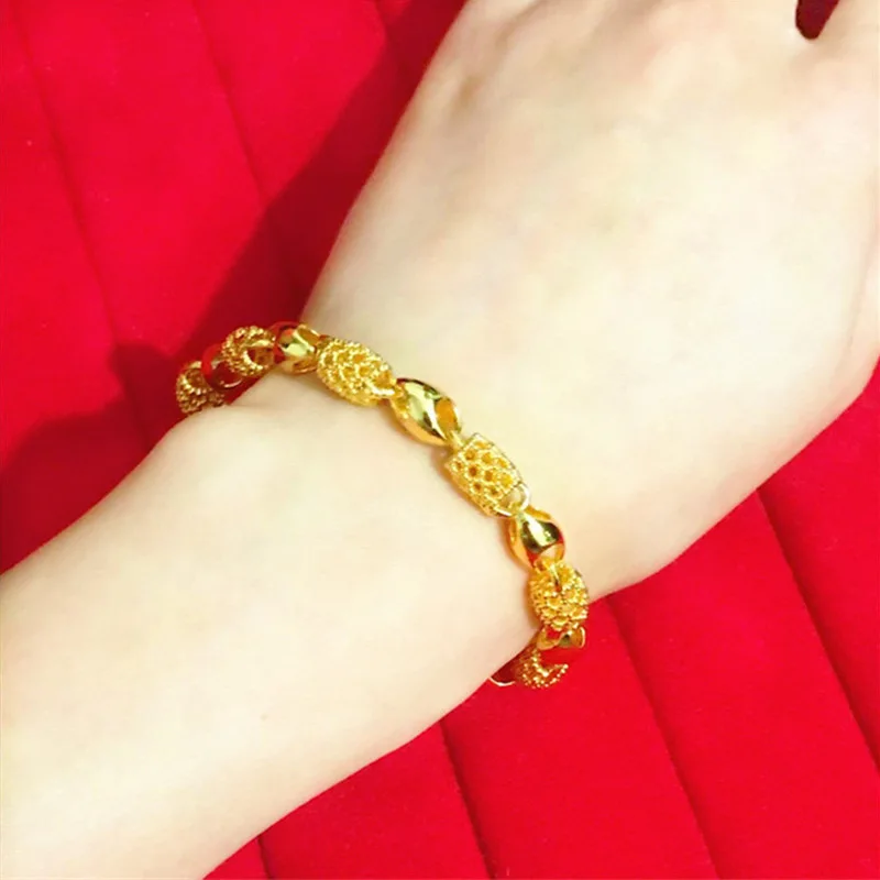 حقيقية 24k الذهب سوار Linglong الكرة المرأة سلسلة 18 سنتيمتر-19 سنتيمتر سلسلة سوار عالية مجوهرات اكسسوارات سوار المرأة مجوهرات