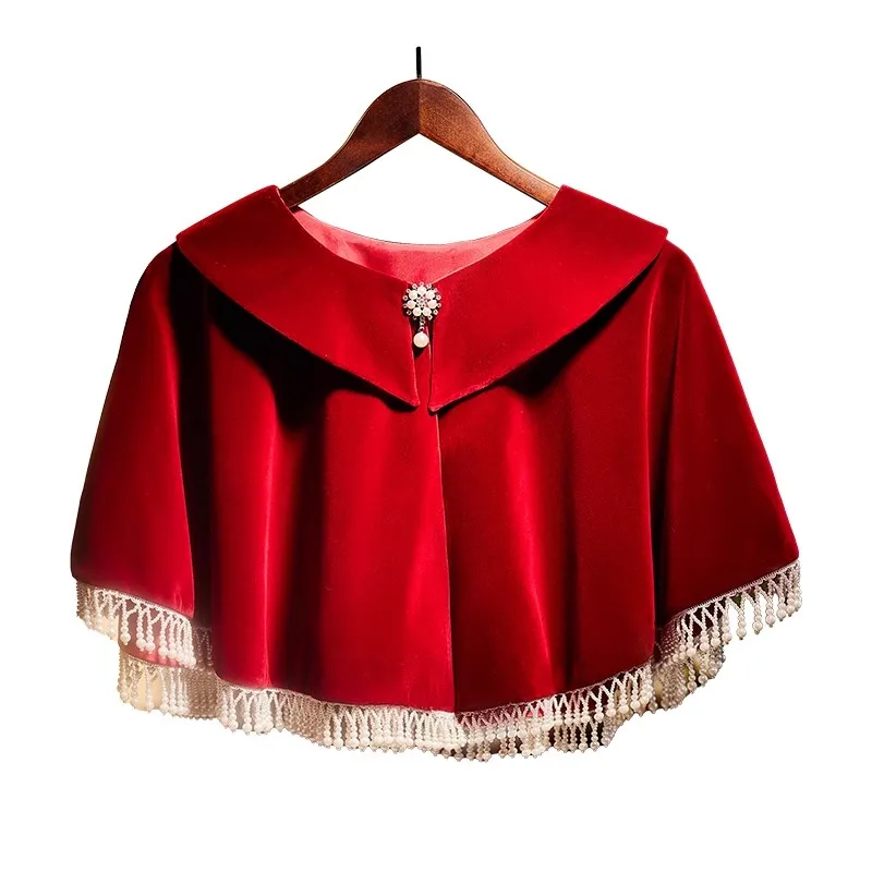 Women's Vintage Wine Red Tassel Pashmina Female Thermal Shawl Cloak R2626