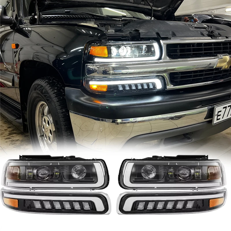 

НОВЫЕ светодиодные фары в сборе для 99-02 Chevy Silverado 00-06 Suburban Tahoe, черные указатели поворота, лампы DRL