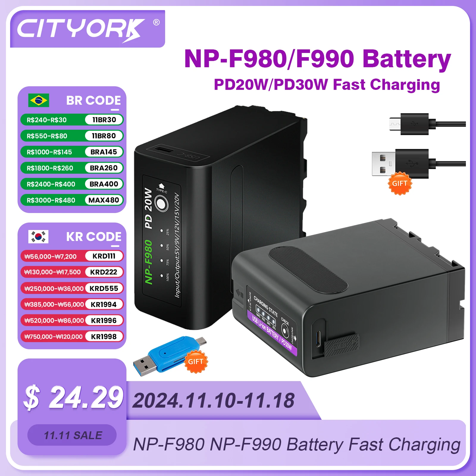 NP-F980 NP-F990 Battery PD20W Fast Charging With LED Power Indicator For Sony NP F550 F750 F960 F970 FCCD-TRV35 TRV940 CCD-RV100