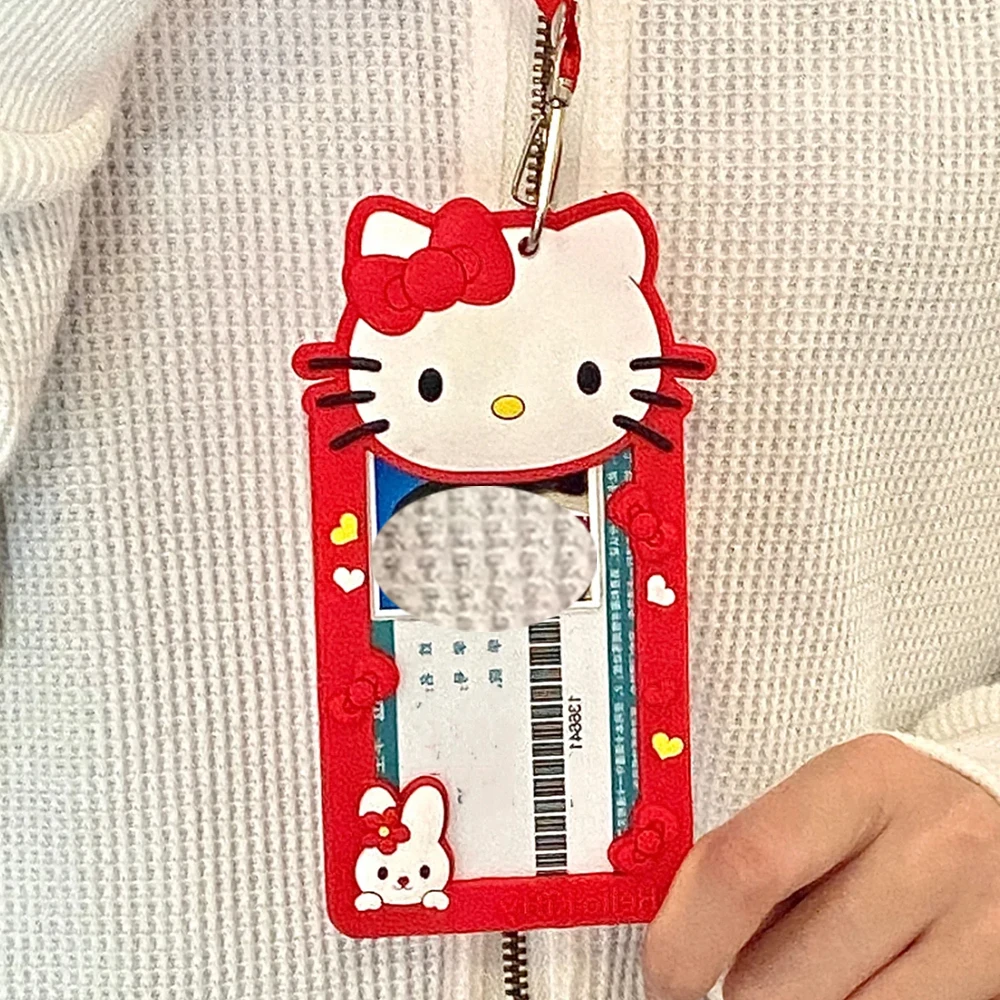 Kawaii Sanrio Kaarthouder Kawaii Hello Kitty Melody Student ID-kaart Meisje Idool Foto-opslag Siliconen kaarthouder met sleutelkoord