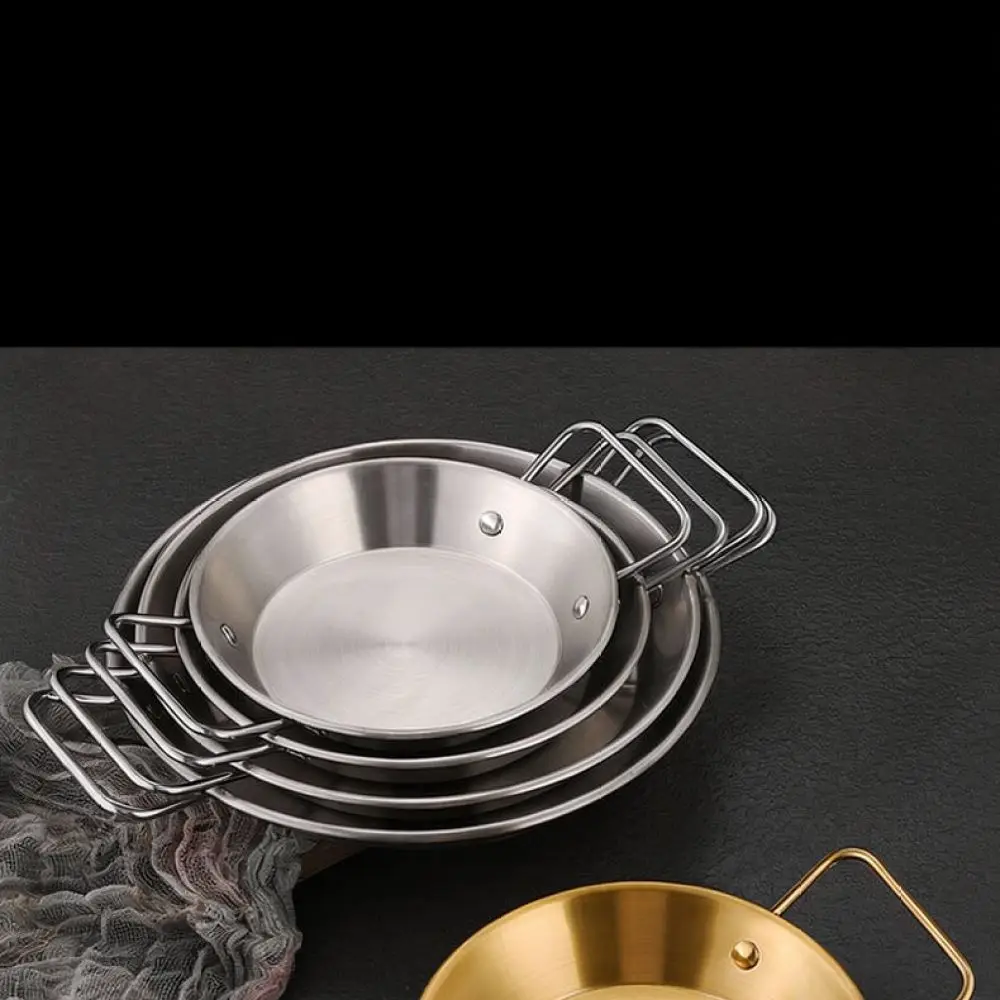 Stainless Steel Seafood Tray Double Handle Serving Plate Korean Fried Chicken Dish Salad Pasta Platter Commercial Kitchenware