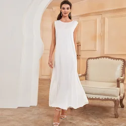 Ramadan Under Abaya Satin Inner Dress Muslim White Sleeveless Slip Dresses for Women Islamic Clothes Dubai Turkey Outfit Kaftan