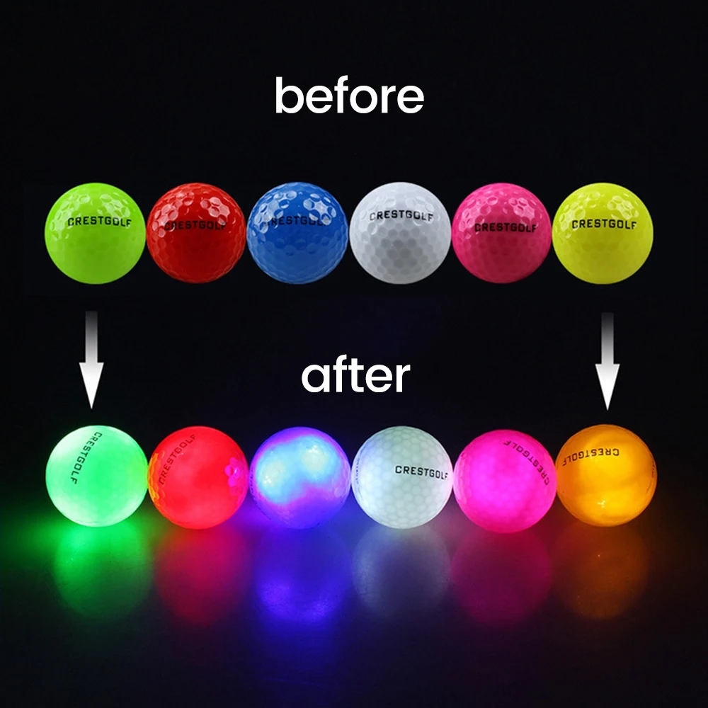 CRESTGOLF-Bola de luz nocturna de Golf, alta elasticidad, Led, Flash siempre brillante, Bola de Juego de práctica, 6 colores por juego