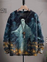 Sudadera con estampado 3D de la serie de Halloween, suéter feo con patrón de gato negro, fantasma de terror, esqueleto, bruja, calle, informal, W-1 de invierno