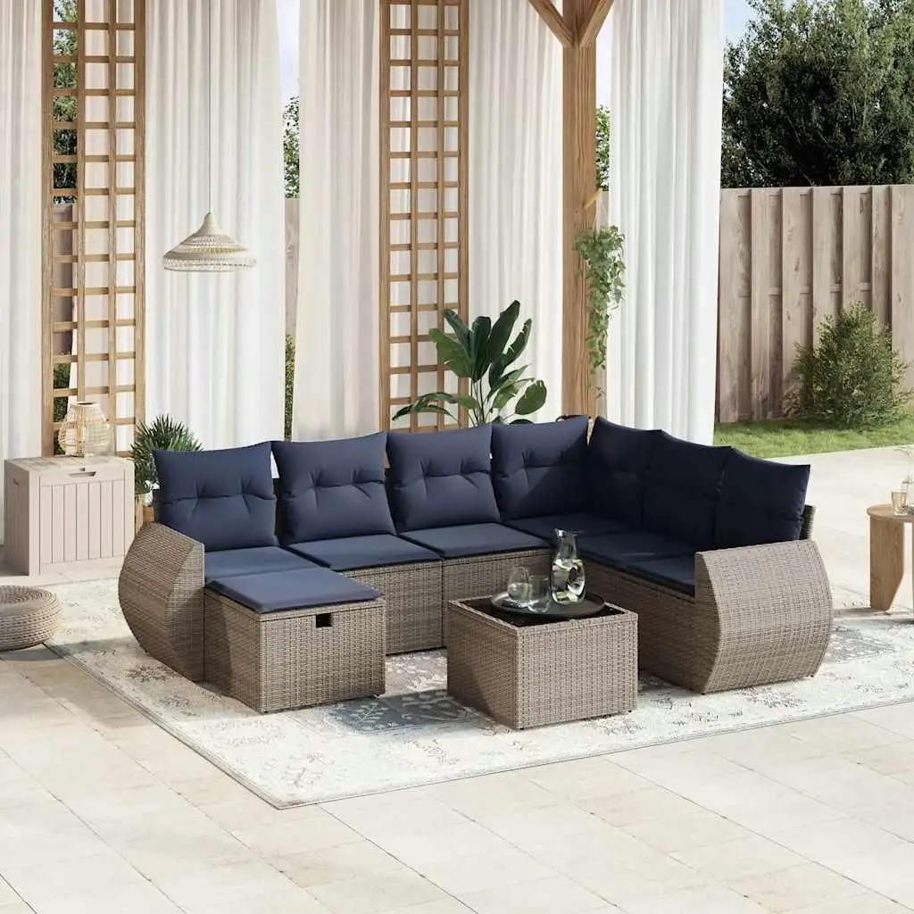 

8 Piece Outdoor Sofa Set with Cushions Gray Wicker Rattan Patio Furniture