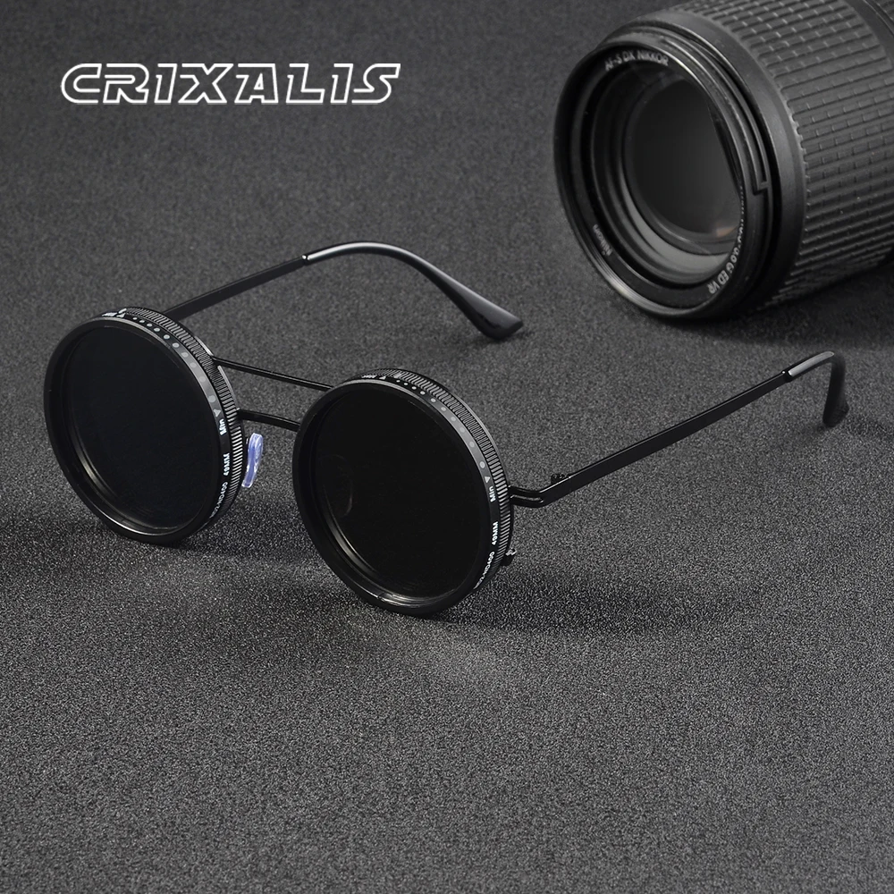 

CRIXALIS ND9 Speed Adjustable Dimming Sunglasses Men Women Punk Round Frame Sun Glasses Outdoor Fishing Driving Eyewear UV400