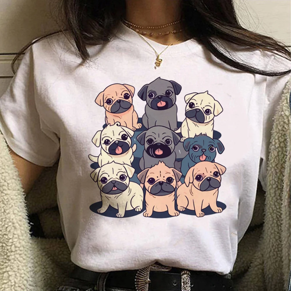 

Pug t shirt women manga top girl anime y2k clothes