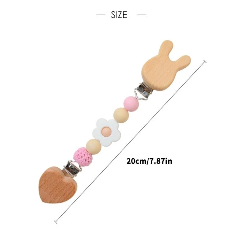 J15U – attache-sucette en bois hêtre pour bébé, porte-sucette pour bébé, poussette, chaîne sucette, parfaite pour usage