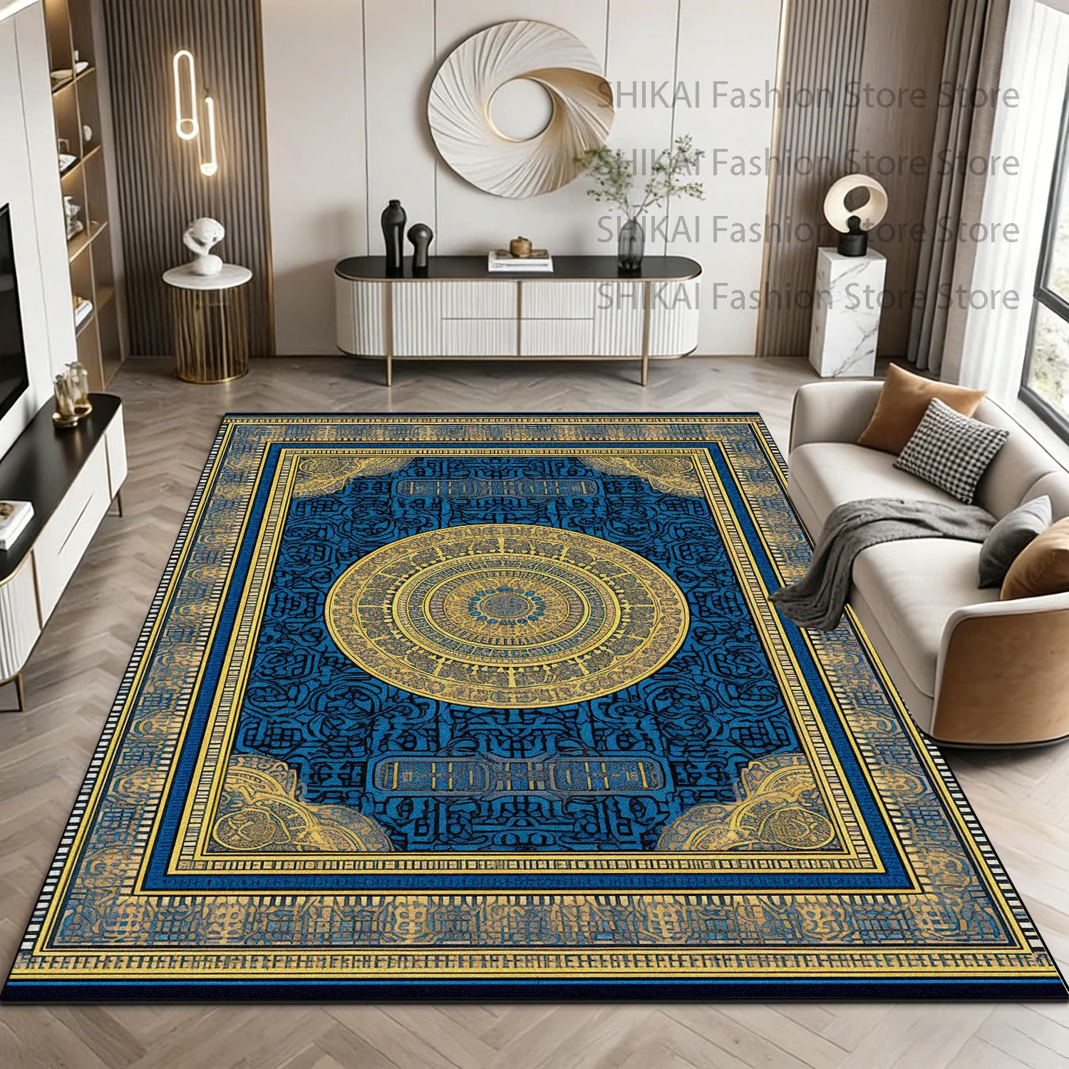 Blue New Chinese Style Large Area Fluffy Carpet Decoration Living Room Washable Soft Rug Non-slip Short Velvet Coffee Tables Mat