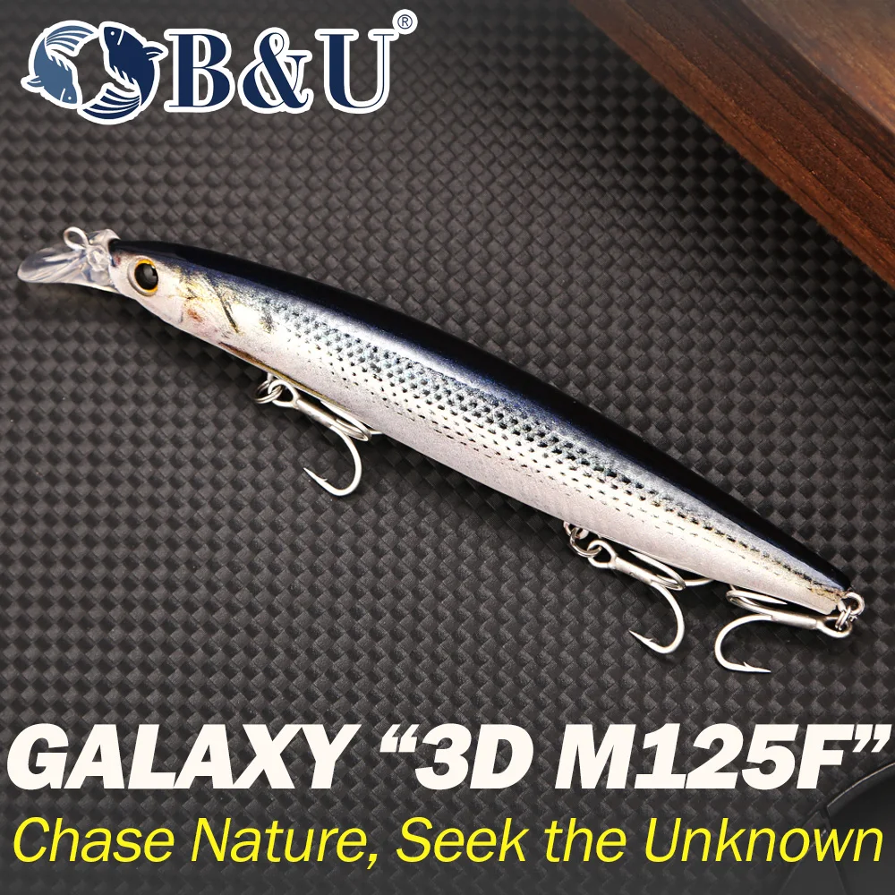 B&U Long Casting Floating Minnow Lure - 3D Lifelike Hard Bait with Treble Hooks, Saltwater/Freshwater Lures for Bass SeaBass image 6