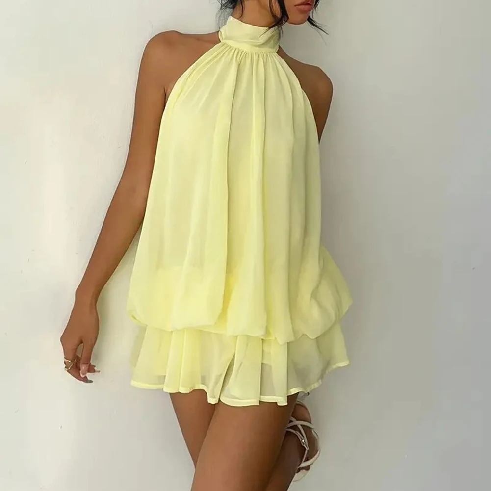 For Date Night Backless Chiffon Dress Women Halter Neck Dress M L 95 Polyester 5 Spandex Elegant Fashion Design