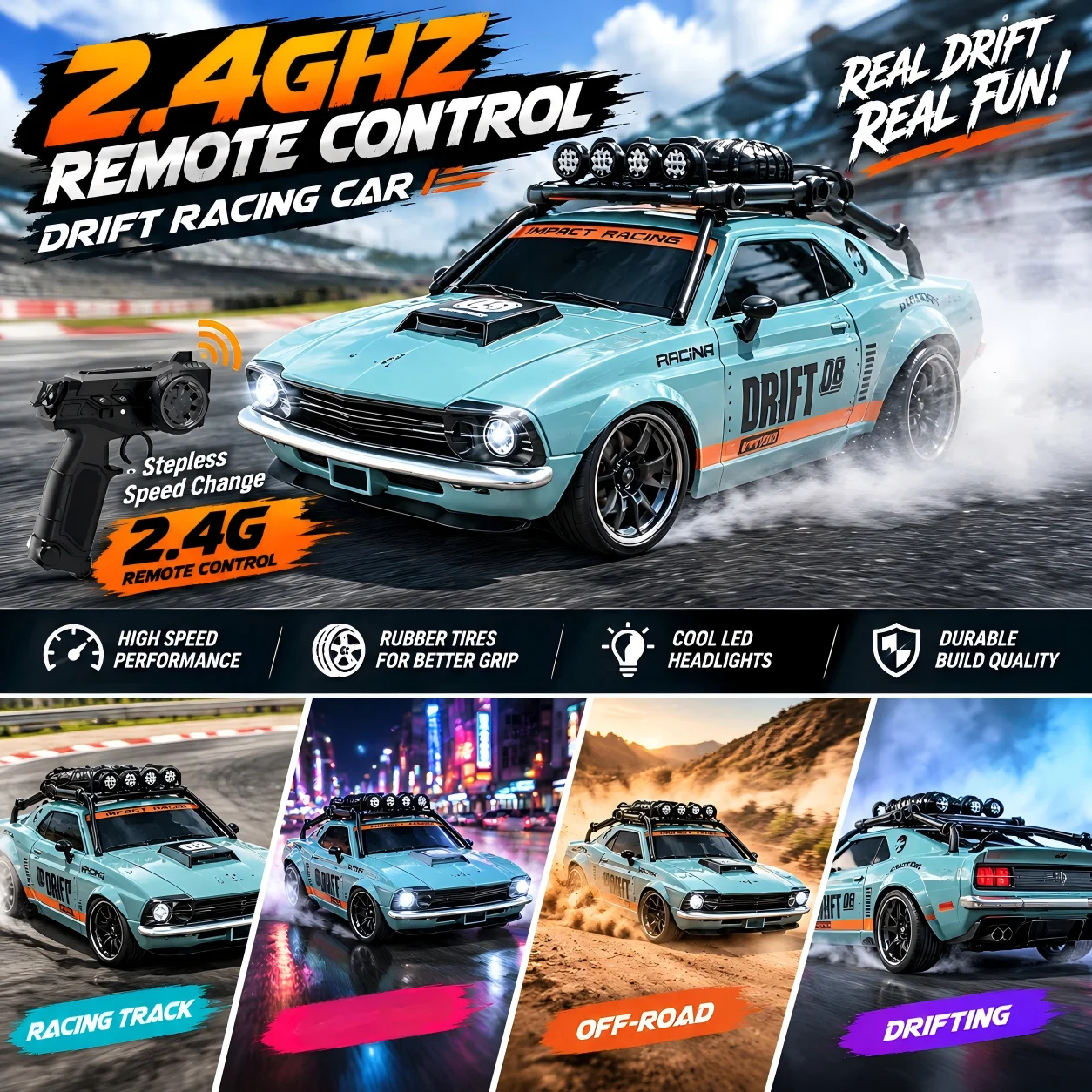 1/18 RC Drift Car 2.4G 4WD High Speed Remote Control Retro Racing Vehicle With LED Light Desktop Collectible Toys Boys Gifts
