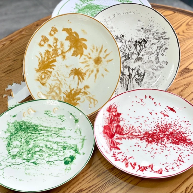 4 Colors of Spring, Summer, Autumn, and Winter Bone China Plates with A Diameter of 26cm, Home Tableware Gift Box