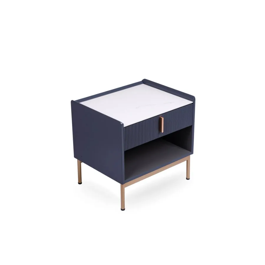 White Grey End Table Stone Top Gold Frame Modern Nightstand