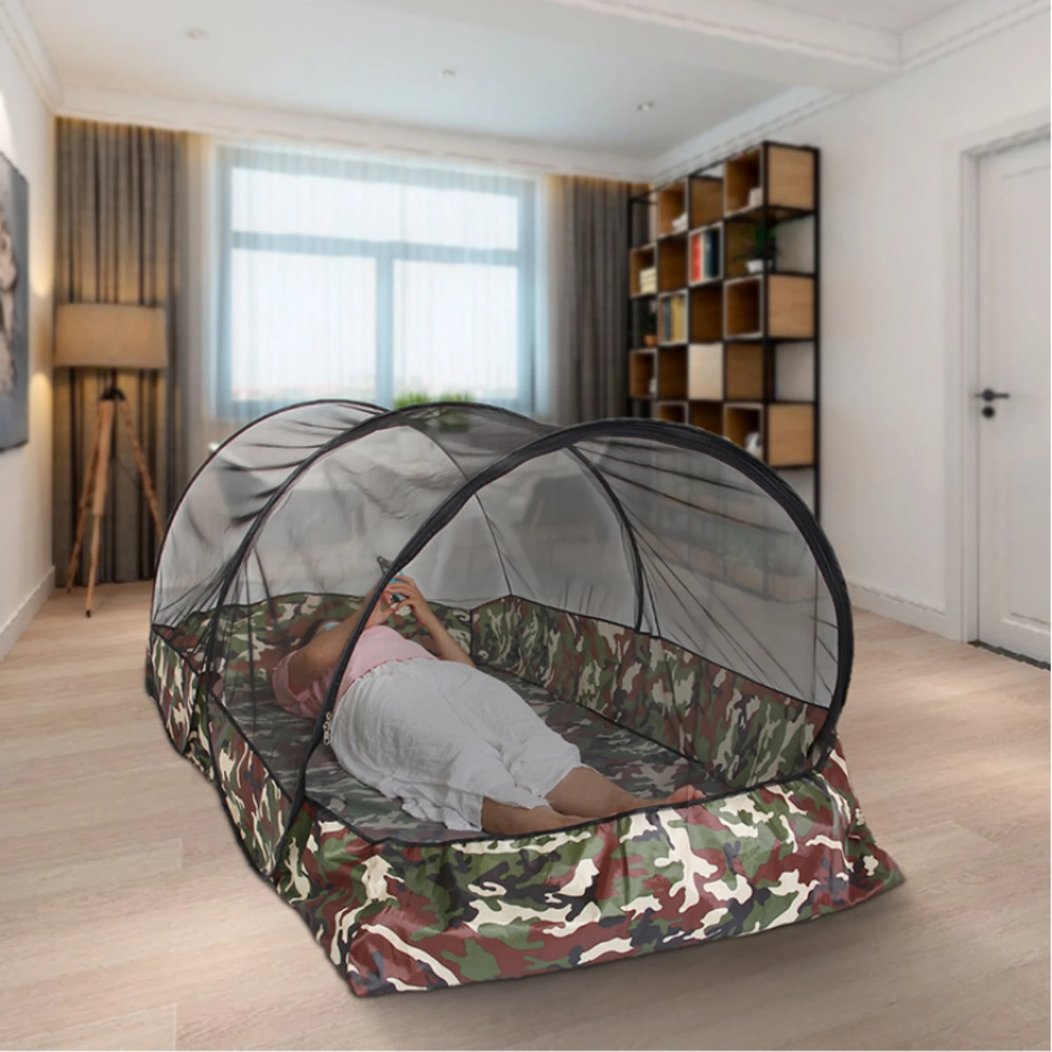 Lightweight, Durable Camo Pattern Portable Camping Mosquito Net - Highly Effective Single Person Protection Against Mosquitoes -