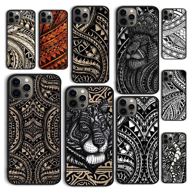 Funda de teléfono tribal samoano polinesiano Maori otoñal para iPhone 16, 15, 12 mini, 11, 13, 14 Pro Max, SE 2020, 6S, 7, 8 Plus