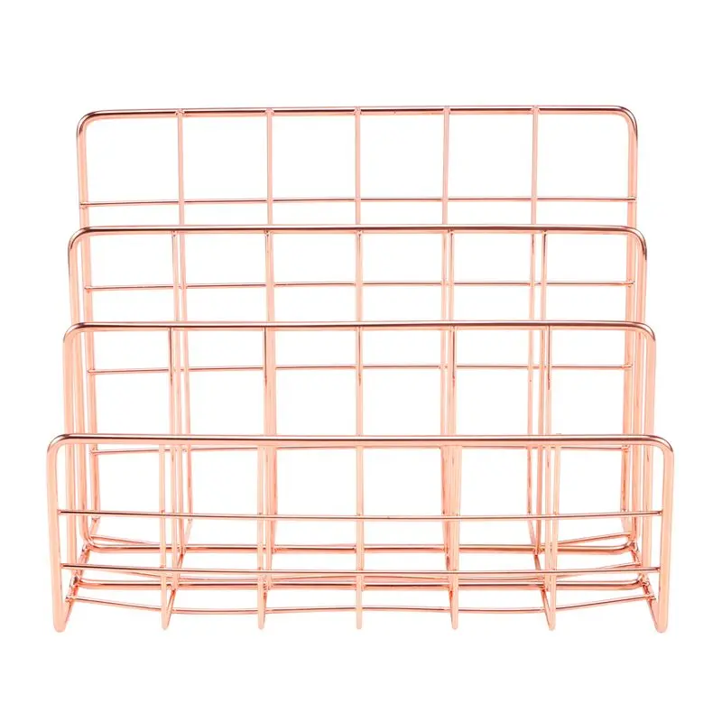 A67M-Bookshelf Office Desktop Rose Gold Metal Book Block Three Layer Desktop Magazine Shelf Book Holder