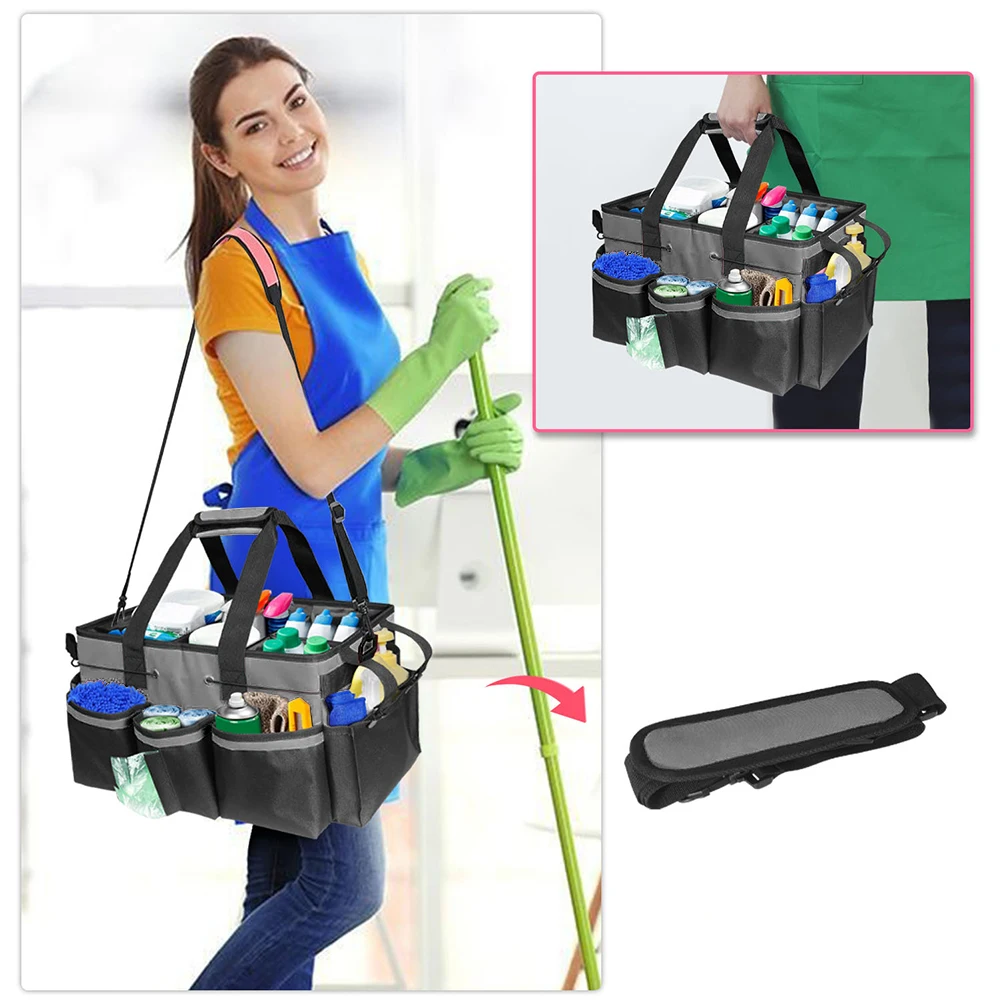 

Large Cleaning Supplies Organizer with Handle Cleaning Organizer Tote Bag Detachable Divider for Cleaning Suppliers-Housekeepers