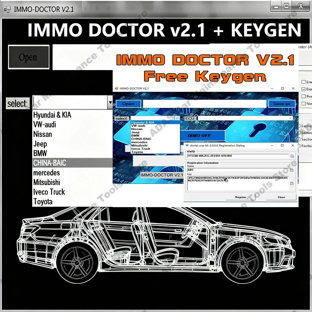 Escáner OBD2 IMMO DOCTOR V2.1 con generador de claves ilimitado, software Immo Off multimarca, ajuste de chip ECU para sim2k MT3
