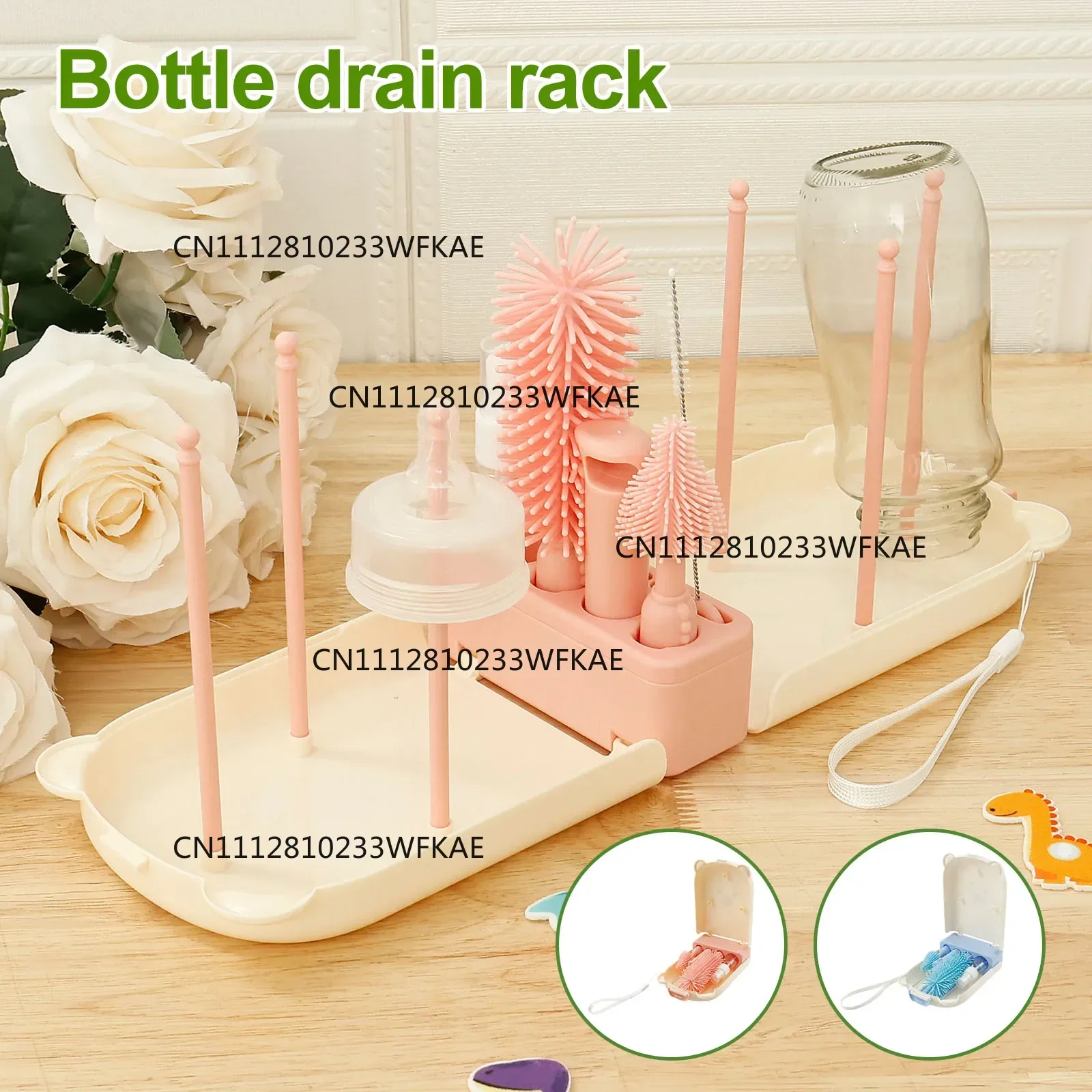 Bottle Brush Set Portable Baby Bottle Cleaner Kit Drying Rack with Silicone Nipple Brush Bottle Cleaning Tool for Home and Trave