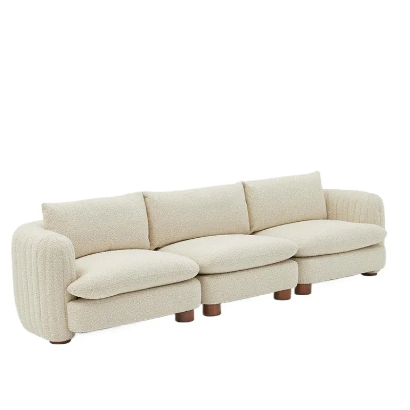 Wabi sand cream wind baby velvet sofa, modern simple straight row Internet celebrity living room fabric sofa
