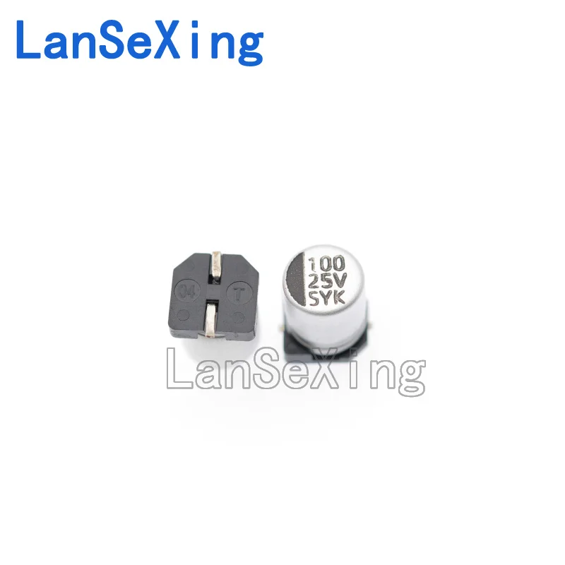 Capacitor eletrolítico de alumínio, 25V, 100UF, 6,3*7,7mm