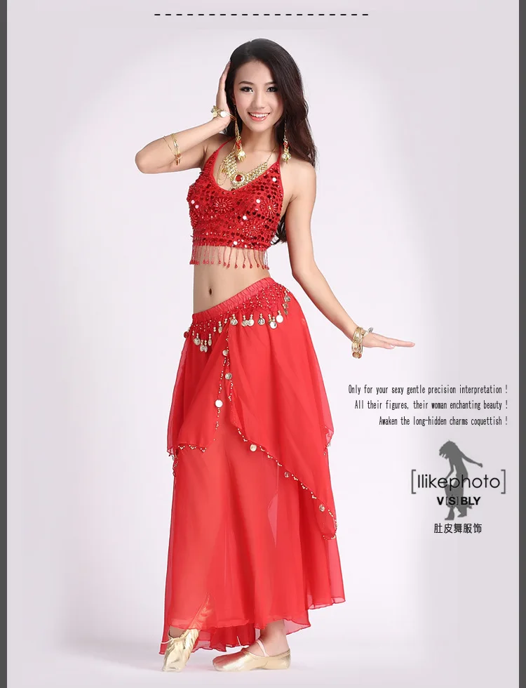 Buikdans Chiffon Rok Met Munten Prestaties Rokken Swing Rok voor Volwassen Vrouwen Danser Praktijk Dans Outfits Dans Rekwisieten