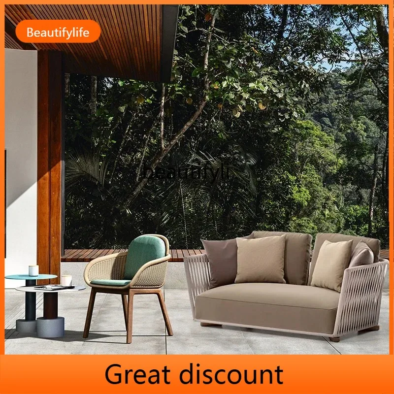 

M45 Высококачественный уличный садовый диван, уличный водонепроницаемый веревочный тканый вилла, открытый сад, терраса, комбинация дивана из ротанга для отдыха