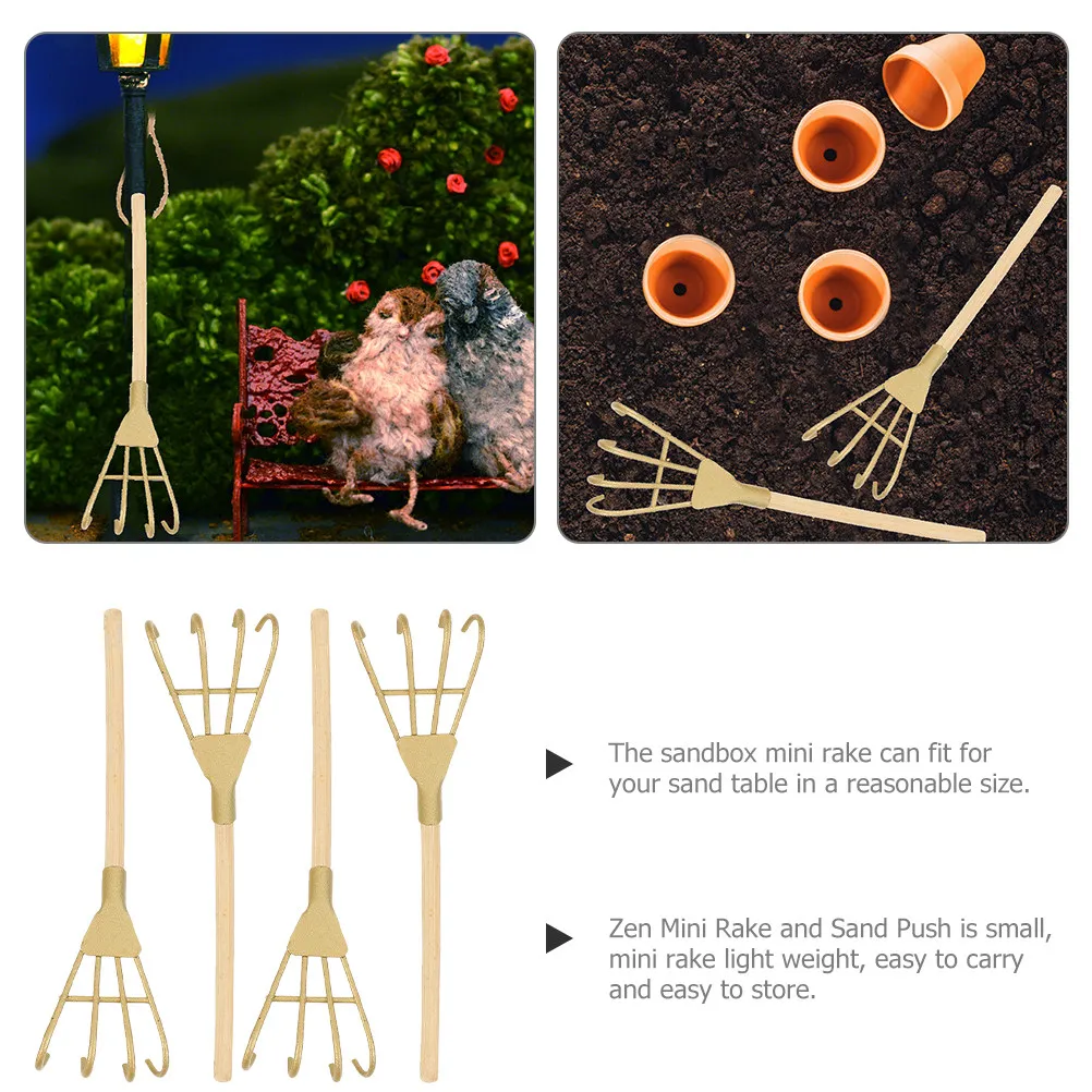5Pcs Gold Iron Mini Rake Decoration Small Home Pendant Vintage Style Multipurpose Incense Ashes Rake Miniature Garden Tools