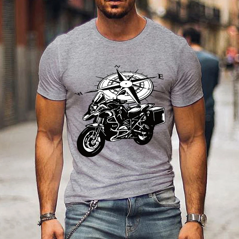 Adventure Motorcycle Men\'s Tshirt Funny Compass Graphic Shirt Hip Hop Streetwear Harajuku Short Sleeve Loose Motorcycle T-shirts