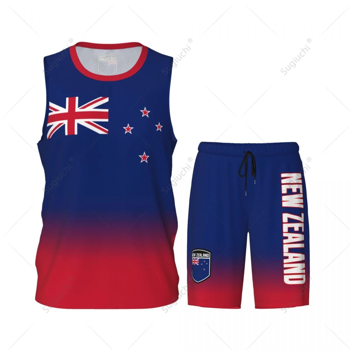 Men New Zealand Flag Kiwi Basketball Jersey Set Mesh Shirt & Pants Sleeveless Exclusive Team-up Custom Name Nunber Unisex