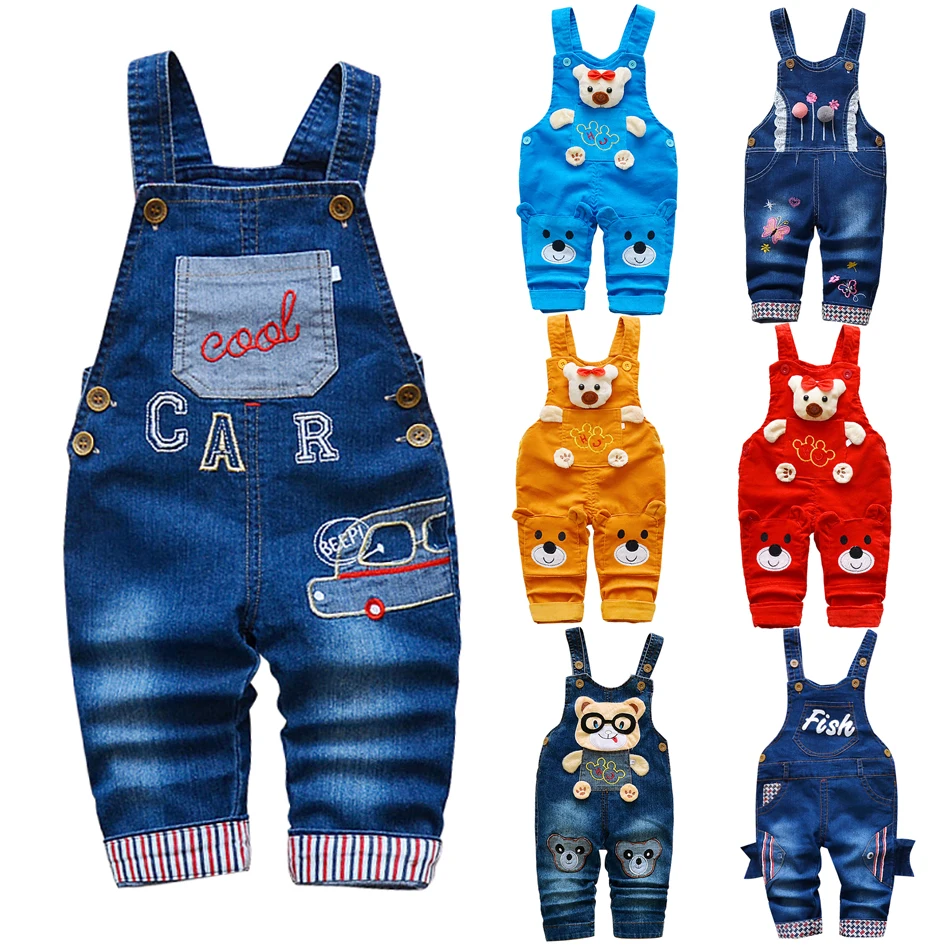 

Baby Boys Denim Overalls Infants Bib Pants Jeans Cartoon Letter Clothes Girls Boys Long Jumpsuits Kids Suspenders Pants JYF