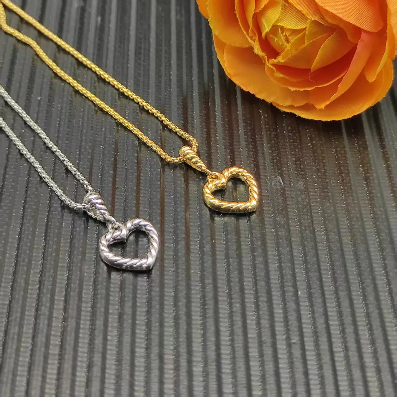 

925 sterling silver new double heart diamond long necklace neutral personality classic fashion retro trend simple luxury jewelry