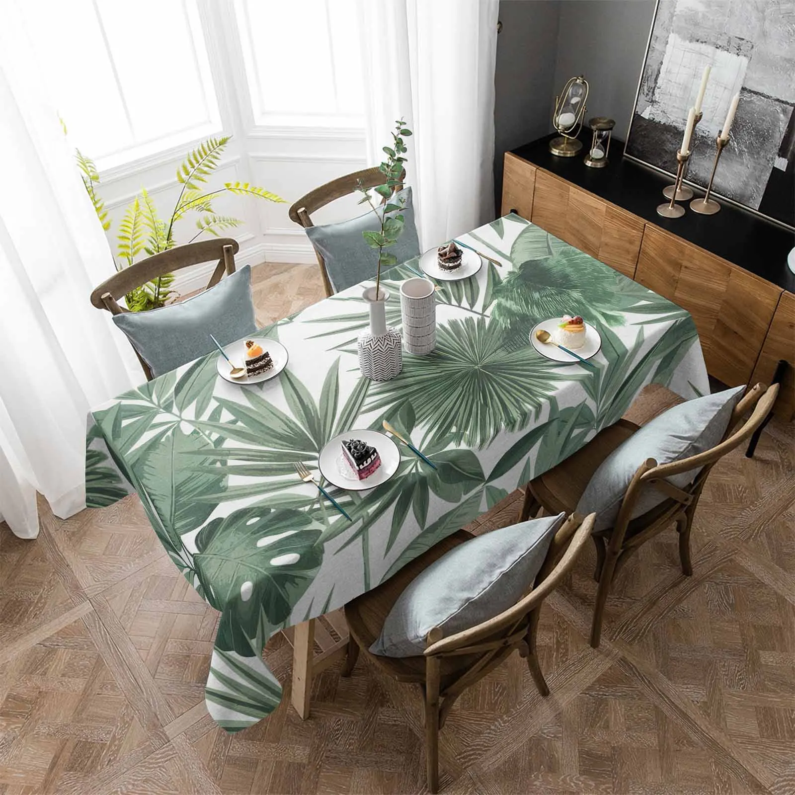 

Tropical Plant Palm Leaf Waterproof Table Cloth Holiday Wedding Party Rectangular Table Cover Home Kitchen Decor