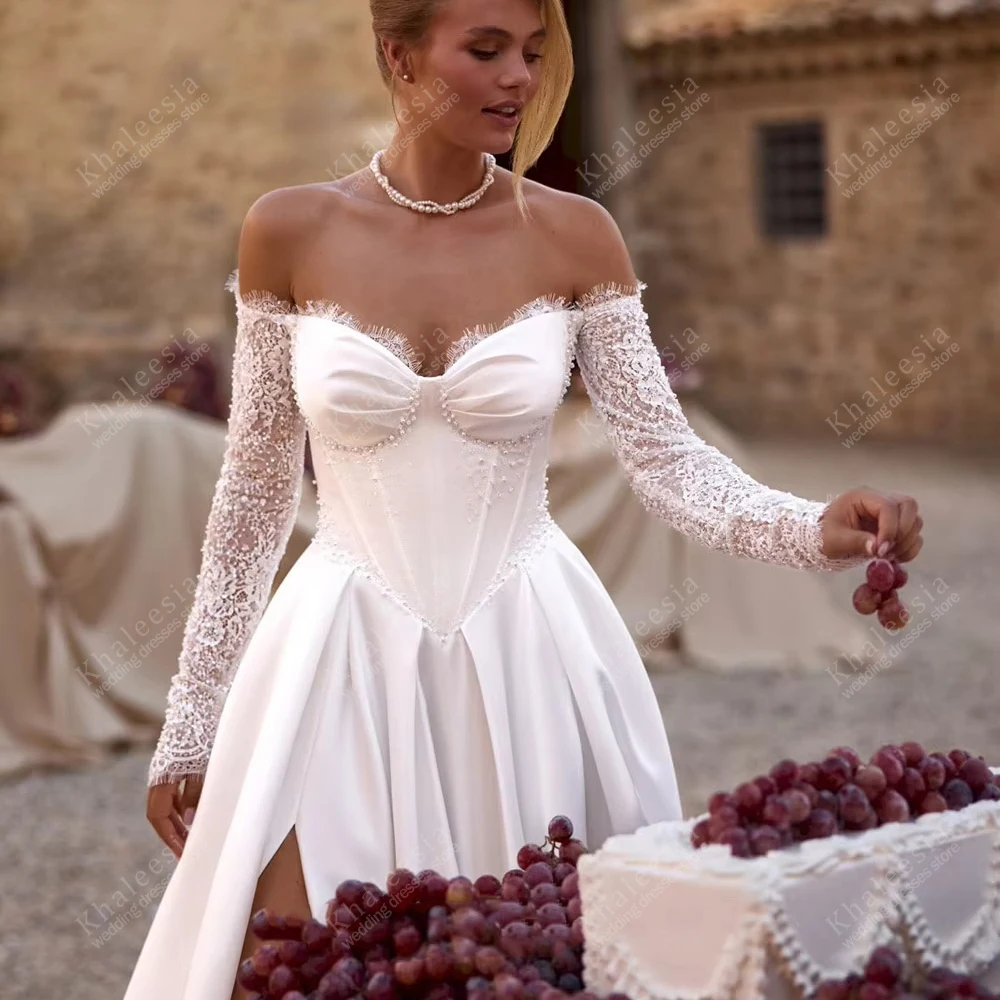 Elegant Wedding Dresses Satin Bridal Gowns Lace Appliques Sweetheart Off The Shoulder Robes Vestidos De Novia Customized 2026