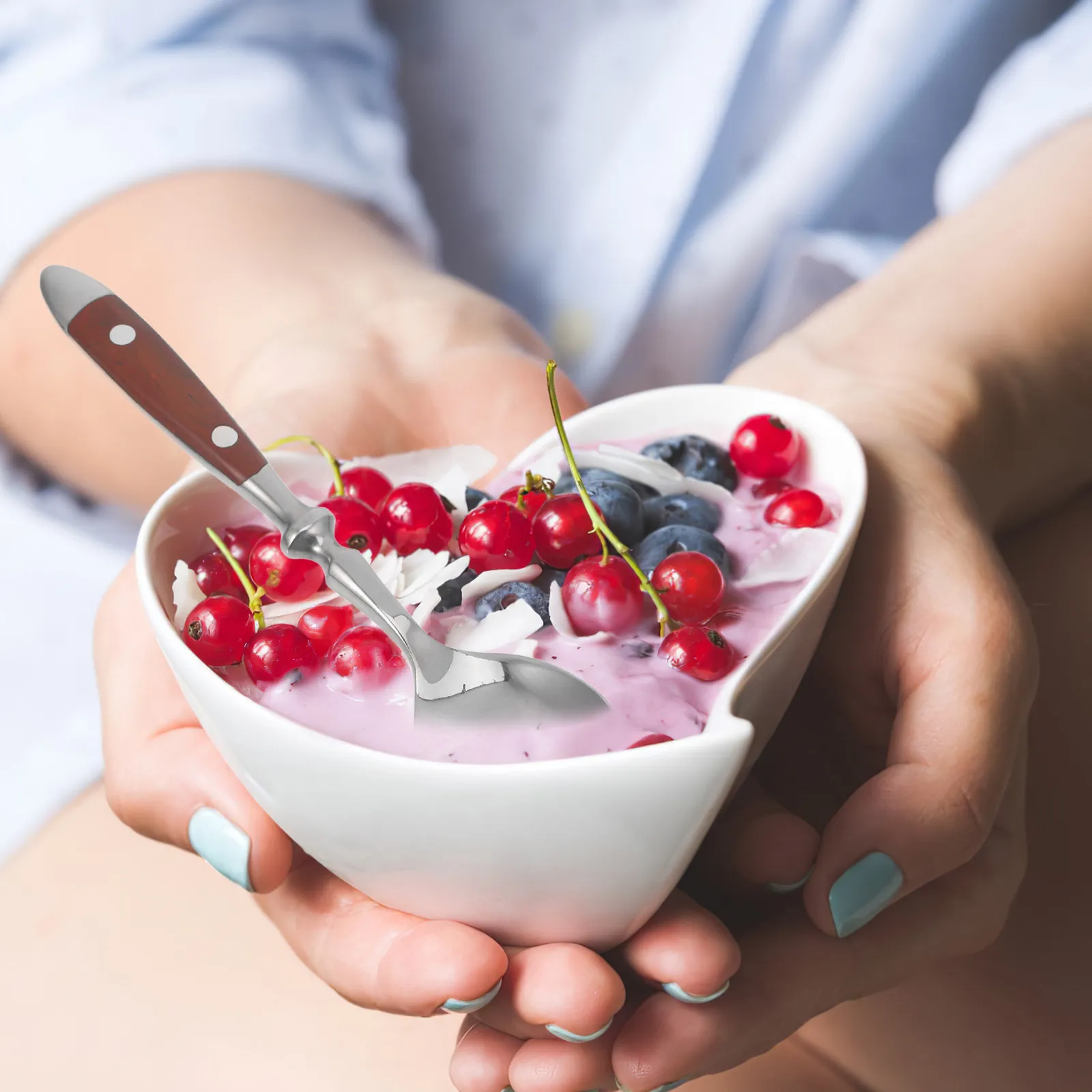 Cuchara de Té de Acero Inoxidable con Mango de Madera, Elegante, Ligera, Agarre Cómodo, Cuchara para Postre, Helado, Café, Cuchara para Helado