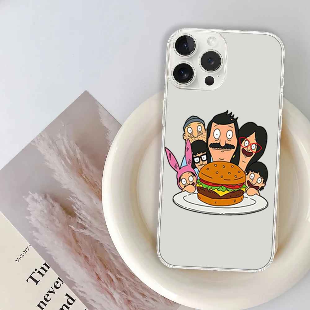 Cartoon Bob B-Burgers Phone Case for iPhone 12 11 13 14 15 16 Max Pro Plus Transparent Soft Shell