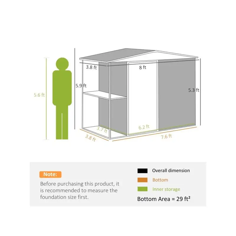 سقيفة تخزين فولاذية مقاس 7 × 4 لأدوات الحديقة باللون الأبيض