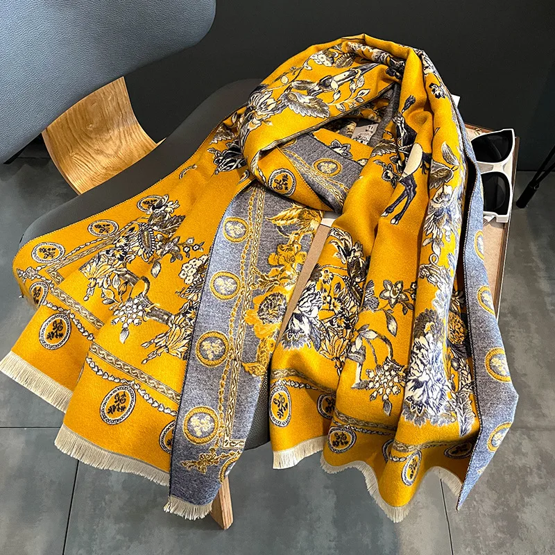 Warm Bufandas Female Women Winter Scarf Pashmina Cashmere Wraps Design Luxury Print Thick Hijab Blanket Shawl Stoles