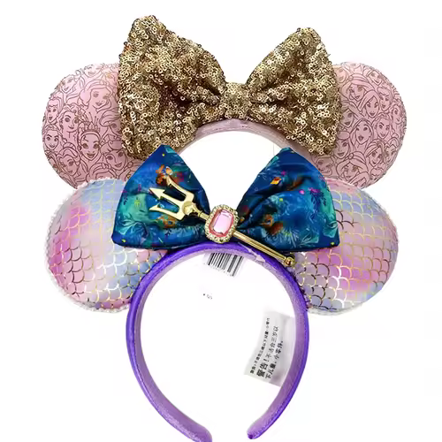 2026 Mickey Mouse Ears Headband 2025 Cinderella Rapunzel Princess Bow Minnie Ear Headwear for Adult Kids Holiday Hairband - Image 24