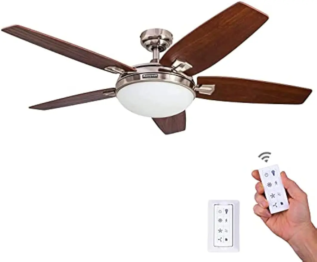 Ceiling Fans Carmel, 48 Inch Contemporary Indoor LED Ceiling Fan with Light, Remote Control, Dual Mounting Options