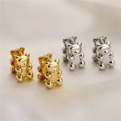 HECHENG,Fashion Gold Color Bear Animal Hoop Earrings For Women Cute Brass 18K Plated Cartoon hoop Earrings Ear Jewelry
