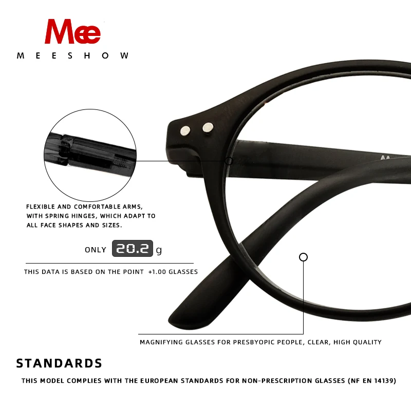 Meeshow Reading Glasses Round Classic TR90 Fashion Eyeglasses Lesebrillen Europe Style Men Women presbyopia Optical 1816