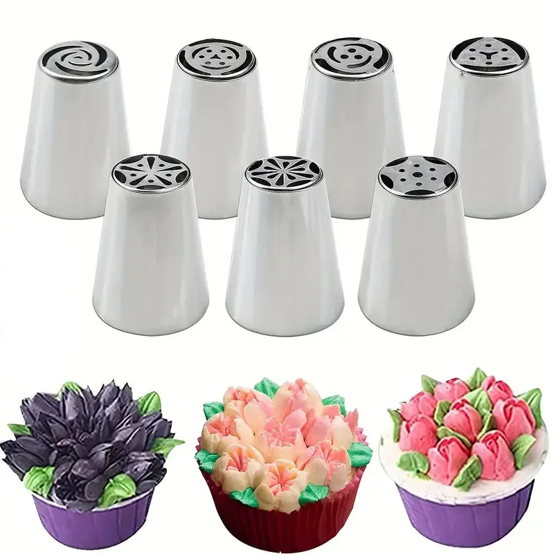 9PCS Russian Piping Tips Set - 7 Flower Nozzles with Cake Flower Scissors  & Nail -Professional DIY Buttercream Decorating Tools