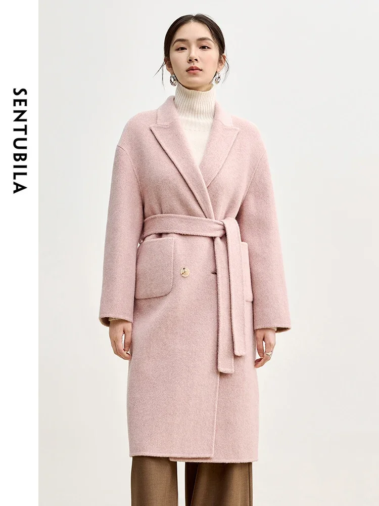 SENTUBILA High Quality Woolen Coat Women 2024 Winter Oversized Double Sided Wool Jacket Big Pocket with Sashes Outwear W44O56004