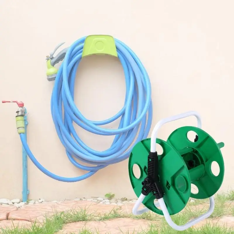 57QF Portable Garden 45M Water Hoses Reel Cart Storage Rack Holder Winding Waterpipe Bracket Shaking Tool Car Washing