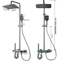 Space aluminum Digital Display Square Shower System Set with Wall Mount Bracket Bathroom Shower Head and Extension Rod Combo