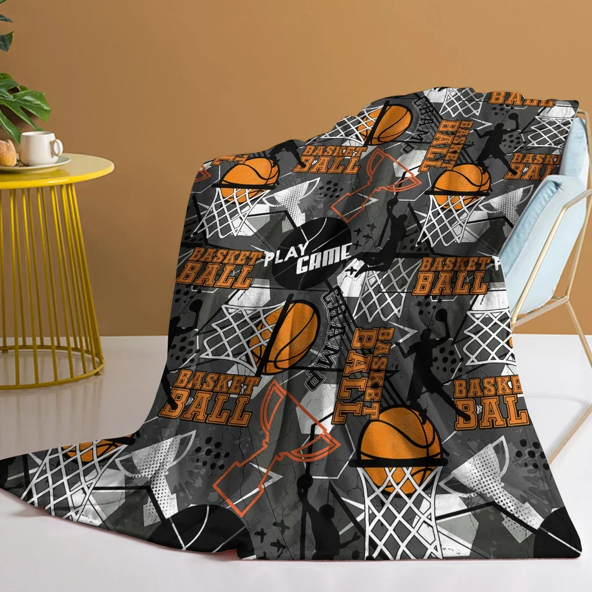 Sports Blanket Printed with Basketballs and Trophies Warm Cozy Soft Throw Blanket for All Season for Couch Sofa Bed